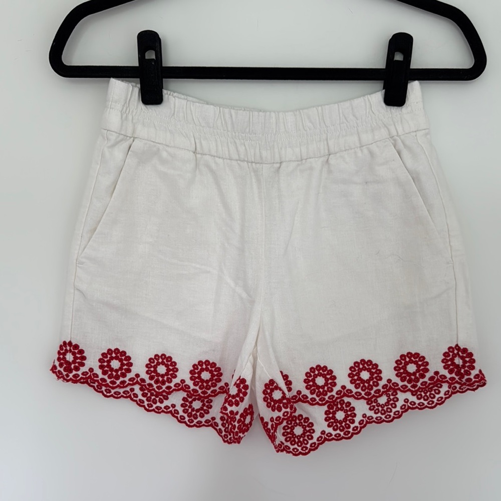 J.Crew White and Red Embroidered Linen Women's Shorts - Size XXS